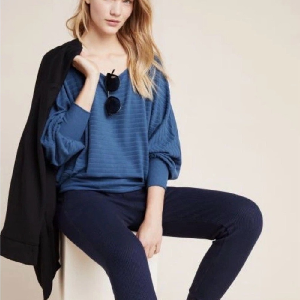 Anthropologie | Saturday Sunday | Teal Blue Shawna Hacci Knit Top | Sz XS